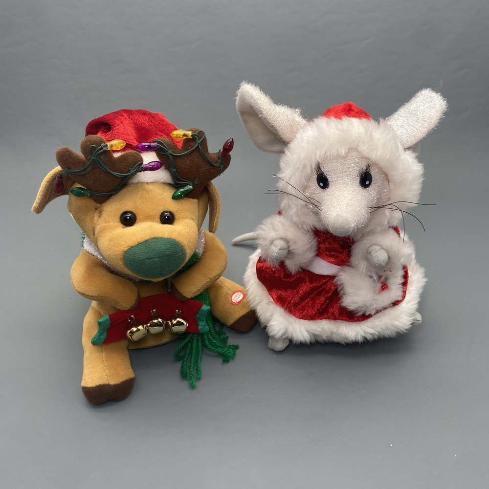 Vintage Gemmy Singing Mrs Claus Mouse Works + Dancing Reindeer Not Working